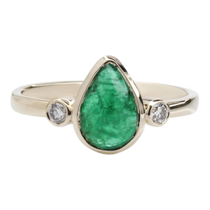 1.3ct Emerald Ring With Natural Diamond Accents: Solid 14k Gold, ,Size 6.75