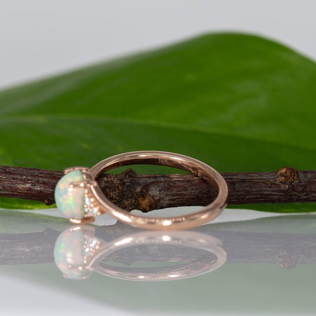 Ethiopian Opal Cabochon Ring With Diamond Accents: Solid 14k Gold, Size 6.75 For Sale - Image 10 of 10