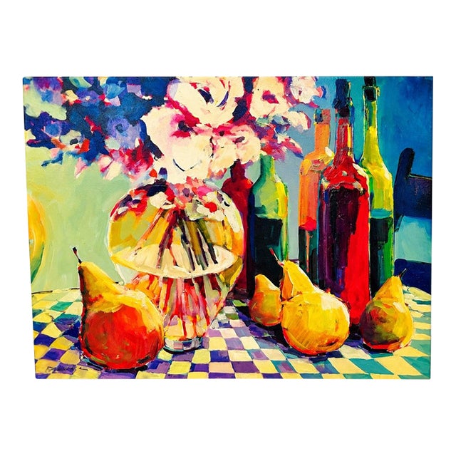 Robert Burridge Original Painting, “Still Life With Wine and Pears,” 2003 For Sale