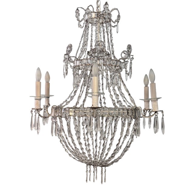Early 19th Century French Crystal Cut Glass Candle Chandelier For Sale