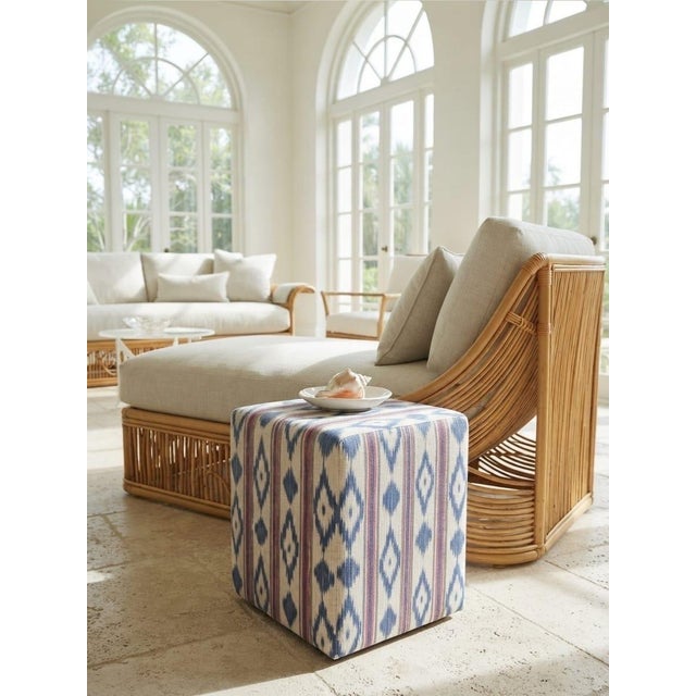 Vintage Blue and Indigo Ikat Pattern Upholstered Cube Ottoman For Sale - Image 10 of 12