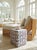 Vintage Blue and Indigo Ikat Pattern Upholstered Cube Ottoman For Sale - Image 10 of 12