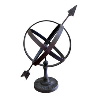 Late 20th Century Black Iron Armillary Globe Sculpture – Traditional Landscape & Garden Decor For Sale