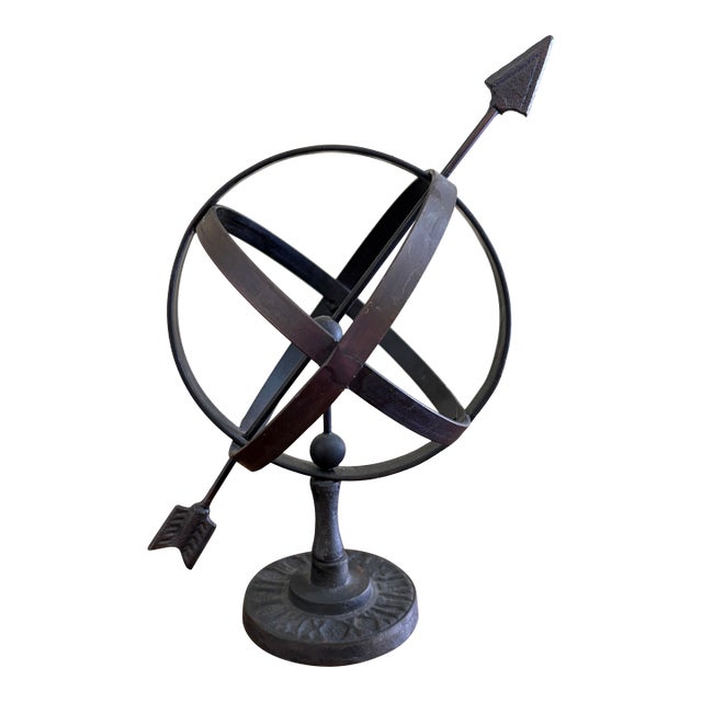 Late 20th Century Black Iron Armillary Globe Sculpture – Traditional Landscape & Garden Decor For Sale