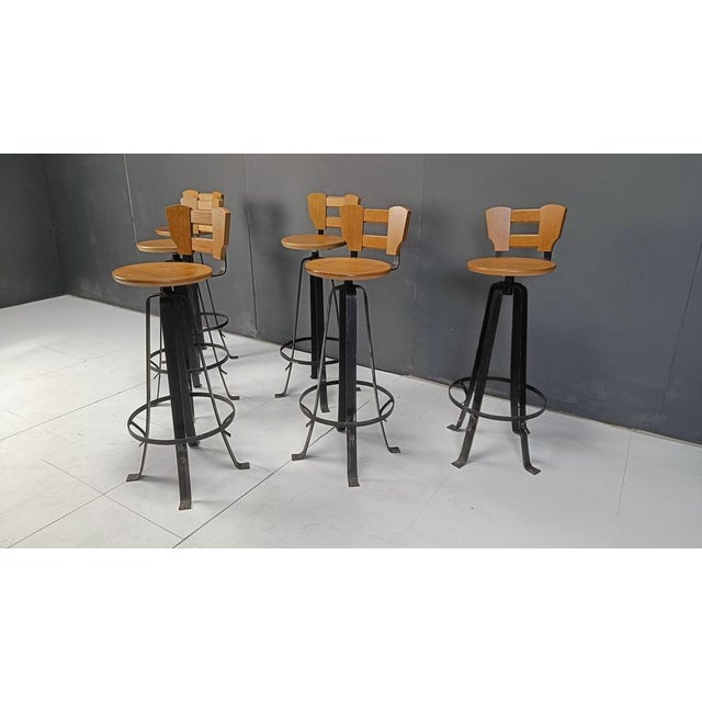 Vintage Brutalist Bar Stools, 1970s, Set of 6 For Sale - Image 9 of 12