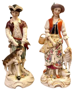 Antique Victorian Continental Porcelain Figures, Set of 2