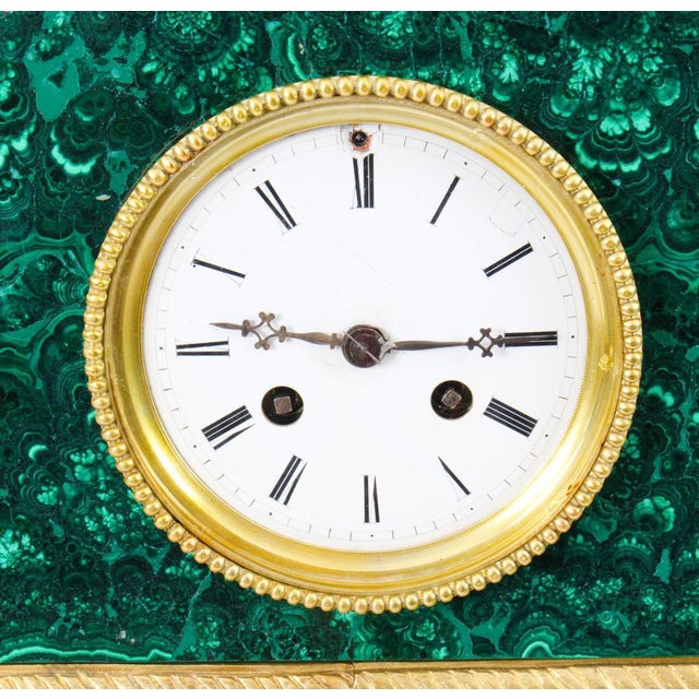 Antique 19th Century Malachite Ormolu & Bronze Mantel Clock For Sale - Image 6 of 18