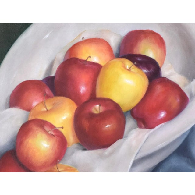 Textile Realist Still Life Oil Painting of Apples For Sale - Image 7 of 10