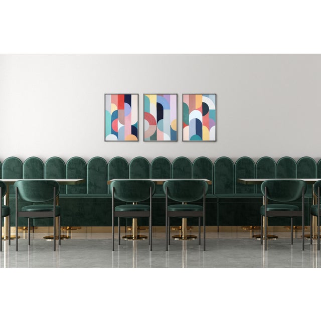 2026, Art Deco Painting Triptych of Subtle Sway, Acrylic Paint on Watercolor Paper, Vivid Tones by Natalia Roman For Sale - Image 11 of 11