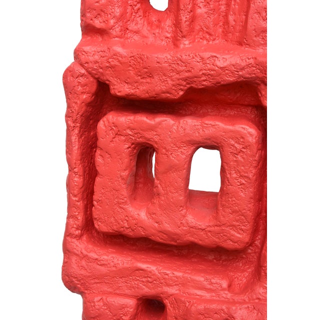 Abstract Red Totem Molded Fiberglass and Plaster of Paris Abstract Floor Life Size Indoor Sculpture For Sale - Image 3 of 9