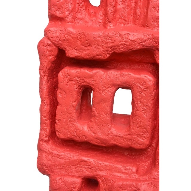 Abstract Vintage Red Totem Fiberglass and Plaster of Paris Abstract Floor Indoor Sculpture Life SIze For Sale - Image 3 of 9
