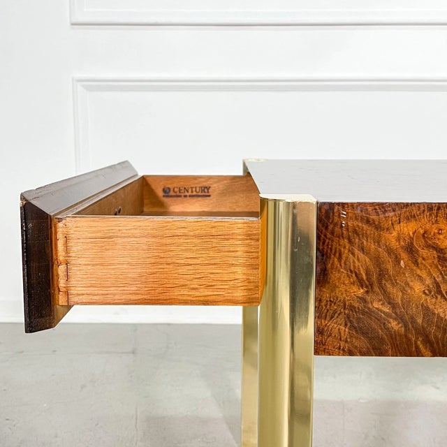 70's Regency Burl and Brass Century Side Tables - A Pair For Sale In Tampa - Image 6 of 9