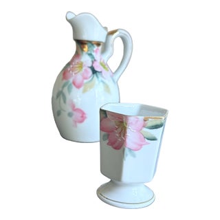 Antique, Early 20th Century Noritake Japan Azalea Porcelain Mustard Pot and Vinegar Cruet Set For Sale