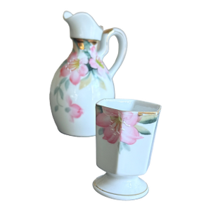 Antique, Early 20th Century Noritake Japan Azalea Porcelain Mustard Pot and Vinegar Cruet Set