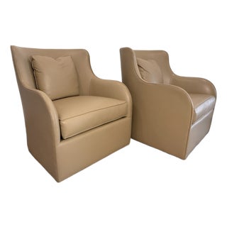 2020s Attributed to Gregorius Pineo Custom Leather Lounge Chairs - A Pair For Sale