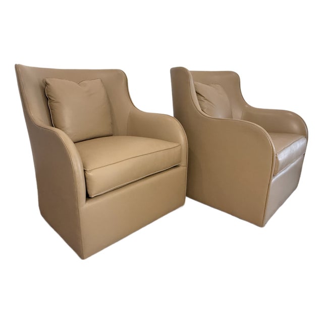 2020s Attributed to Gregorius Pineo Custom Leather Lounge Chairs - A Pair For Sale