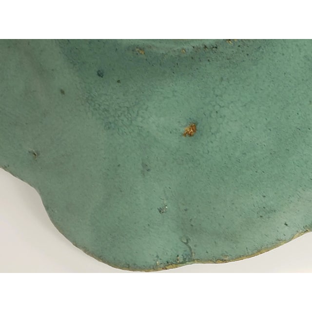 1990s 1990s Decorative Handmade Teal Floral and Geometric Pottery Plate/Bowl Signed For Sale - Image 5 of 10