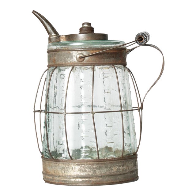 19th Century Glass Kerosene Bottle With Wire Cage For Sale