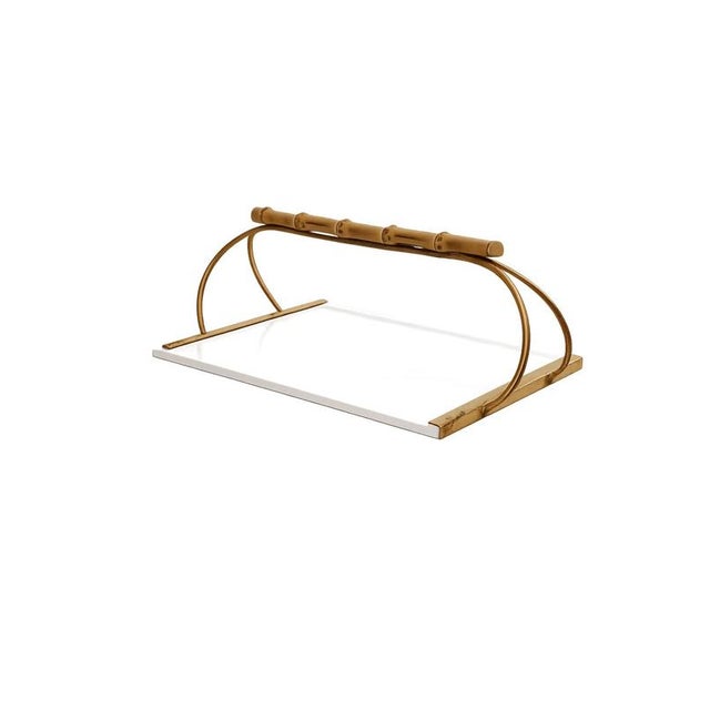 Gold Mid-Century Modern Tray in Brass with Ceramic and Bamboo from Gucci, 1960s For Sale - Image 8 of 8