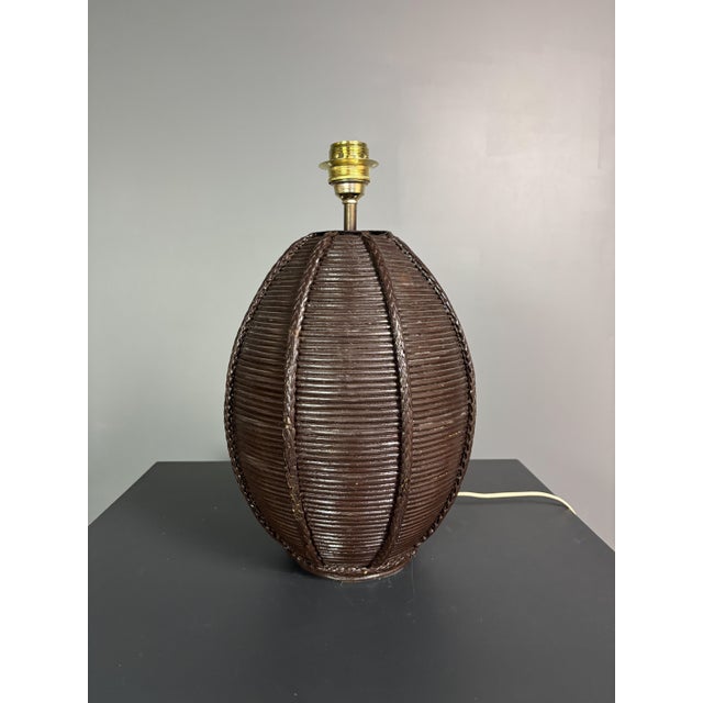 Mid-Century Modern Mid-Century Boho Pencil Reed Rattan Table Lamp with Mushroom Shade, 1970s For Sale - Image 3 of 18