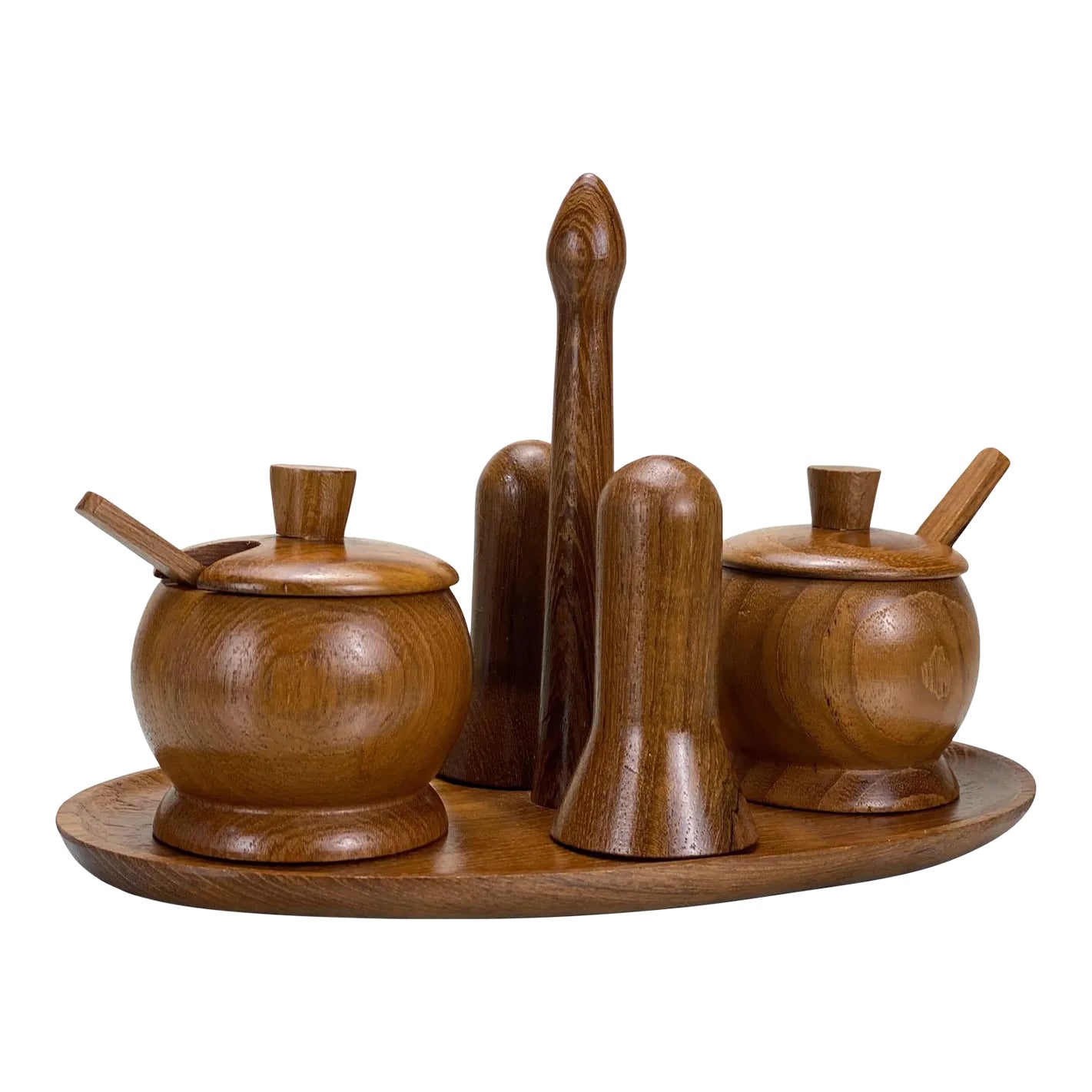 Mid-Century Modern Teak Cruet Serving Salt & Pepper Set | Chairish