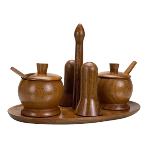 Mid-Century Modern Teak Cruet Serving Salt & Pepper Set