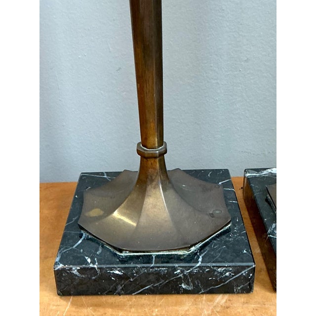 Vintage Chapman Brass and Marble Candlestick Lamps - A Pair For Sale - Image 9 of 18