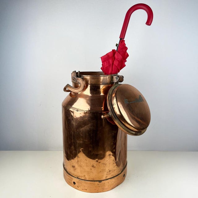 Industrial Large Antique Copper Milk Can For Sale - Image 3 of 11