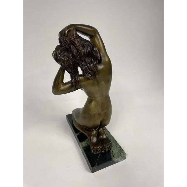 Metal Sculpture of Woman in Gilt Bronze with Guatemala Green Marble Base, 1920s For Sale - Image 7 of 10
