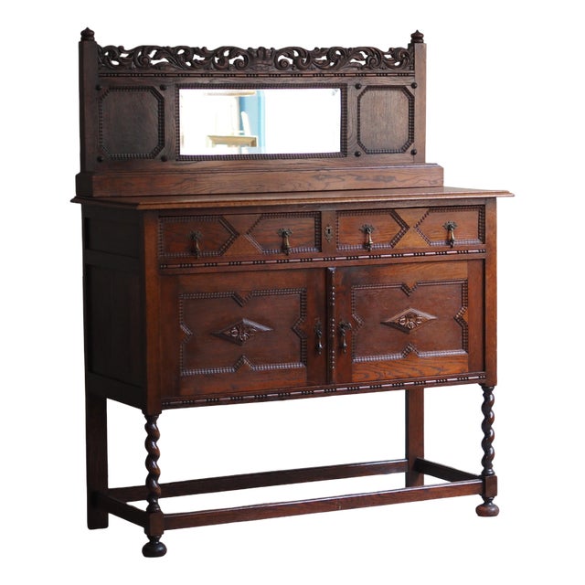 Jacobean Oak Sideboard with Mirror, 1920 For Sale