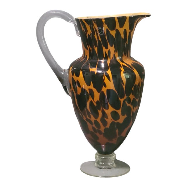 Vintage Soho Global Amici Murano Glass Animal Leopard Swirl Pitcher Original Label For Sale