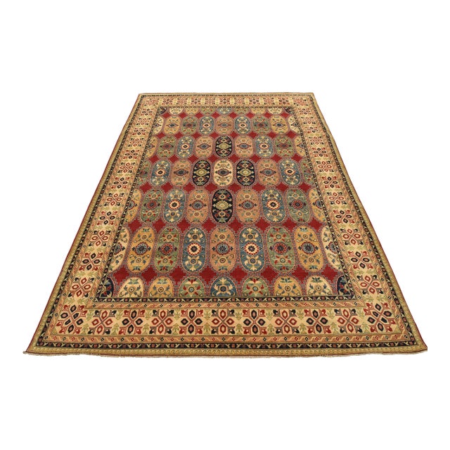 Kazak Rug 9′ X 11’11” Red Wool Traditional Hand-Knotted Oriental Carpet For Sale
