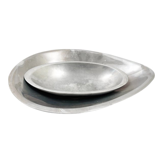 Mid-Century Modern Nambé Silver Serving Bowl Pair For Sale