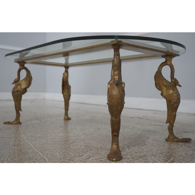 1900 - 1909 Vintage Bronze Swan Frame Glass Top Coffee Table For Sale - Image 5 of 13