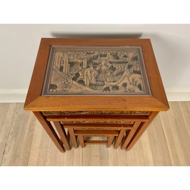 Chinese 20th Century Carved Chinese Nesting Tables—Set of Four For Sale - Image 3 of 12
