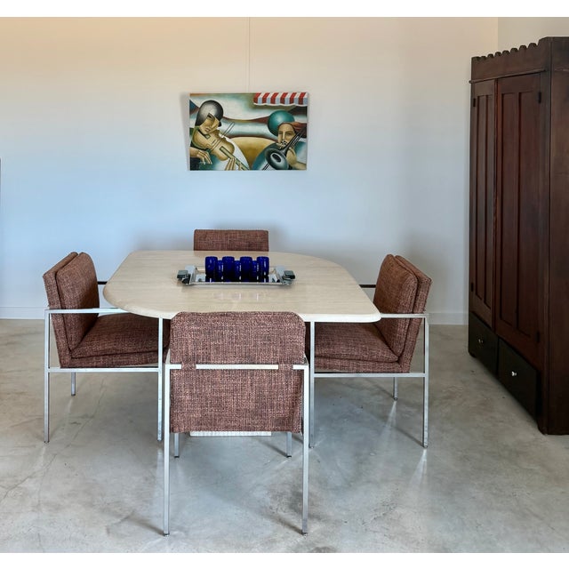 Peach Newly Upholstered Minimalist Milo Baughman-Style Chrome Armchairs, Set of 4 For Sale - Image 8 of 18