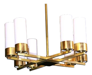 Jacques Adnet Brass Chandelier, Eight Lights, Mid-Century France