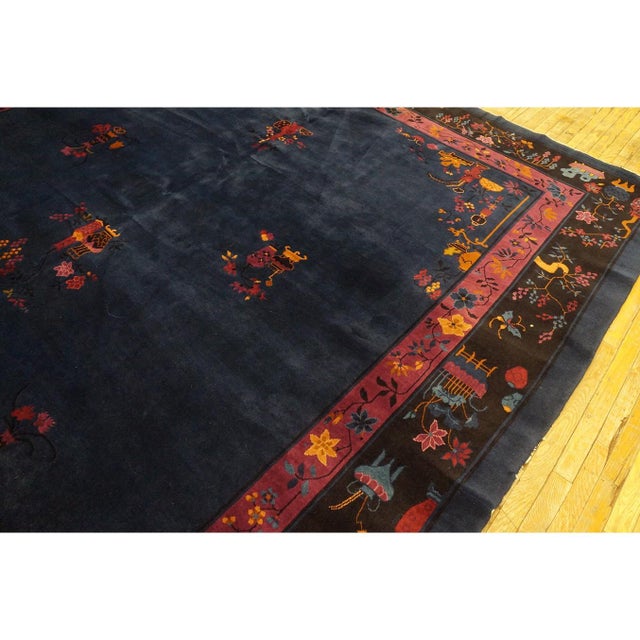 Antique Chinese - Art Deco Room Size Wool - Manchester Blue Rug, Circa Date: 1920s. This exceptional piece exemplifies the...