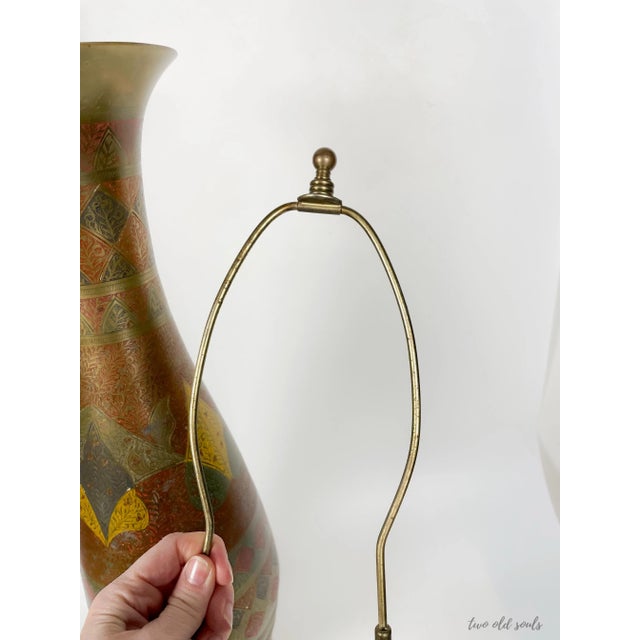 Vintage Carved Brass and Enamel Table Lamp For Sale In Raleigh - Image 6 of 12