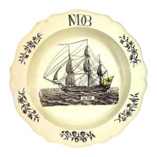 Wedgwood Creamware Soup Plate With Ship Flying the Imperial Double-Headed Eagle, Circa 1775–1790 For Sale
