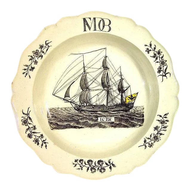 Wedgwood Creamware Soup Plate With Ship Flying the Imperial Double-Headed Eagle, Circa 1775–1790 For Sale
