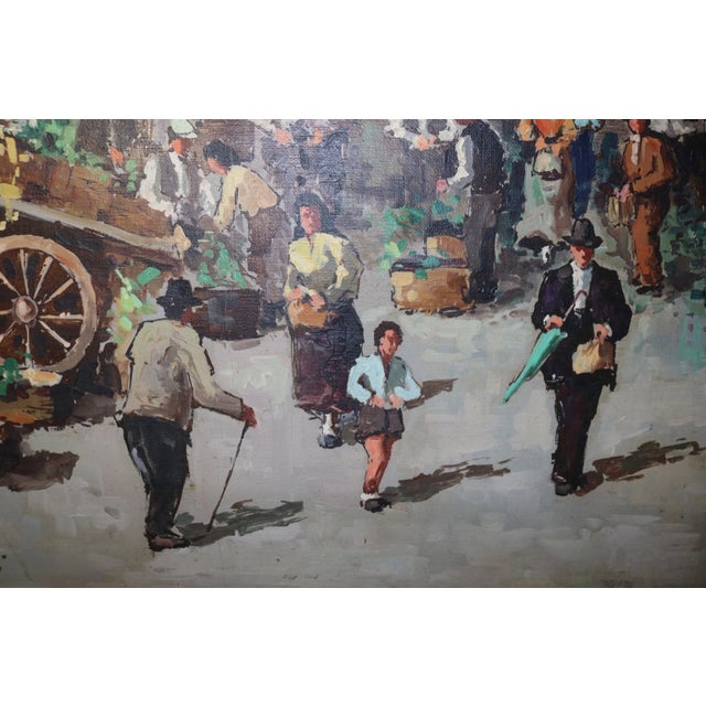 Beige Vintage Original Fruit Vegetable Farmers Market Landscape Oil Painting For Sale - Image 8 of 12