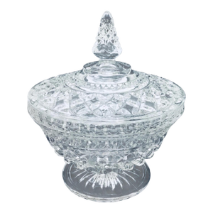 Vintage Clear Glass Pedestal Candy Dish With Lid in Wexford Pattern by Anchor Hocking