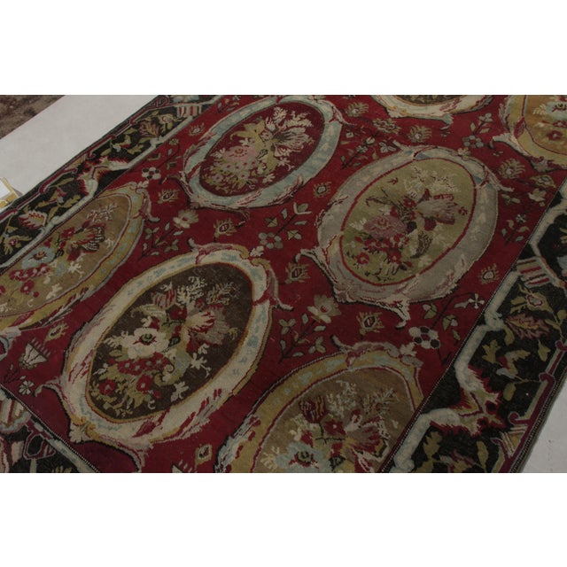 Antique Karabagh Rug With Rose Cartouches and Ornate Black Border - Rug & Kilim For Sale - Image 4 of 7