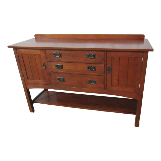 1980s Pennsylvania Mission Sideboard Oak Cabinet For Sale