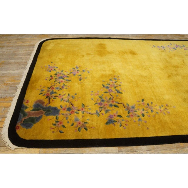 1920s 1920s Yellow Gold Open Field Floral Antique Chinese Art Deco Carpet 5'10" X 8'8" by Nichols Atelier Wool Rug For Sale - Image 5 of 9