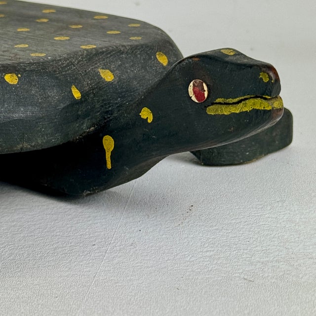 Vintage Folk Art Primitive Hand Painted & Carved Whimsical Turtle With Polkadots For Sale - Image 4 of 11