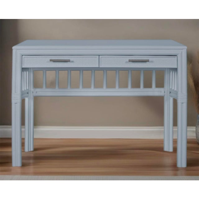 Wood Windy Blue Coastal Bamboo Console Table/Desk For Sale - Image 7 of 11
