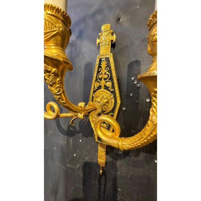 1920 French Empire Style Bronze Sconces With Lion Heads - a Pair For Sale - Image 10 of 12