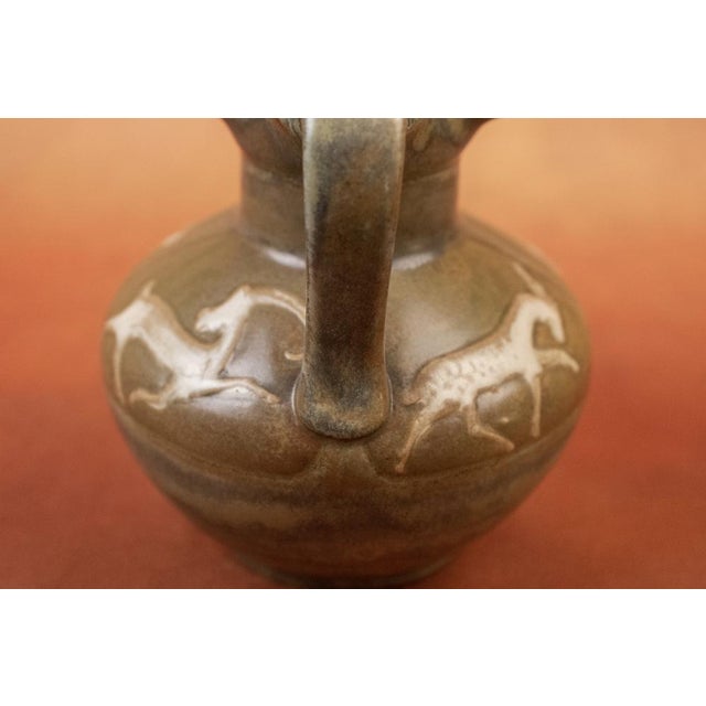 Ceramic Art Nouveau Glazed Stoneware Vase with Handles and Stylized Deer in Reserve by Louis Lourioux, Foëcy, France 1910s For Sale - Image 7 of 12